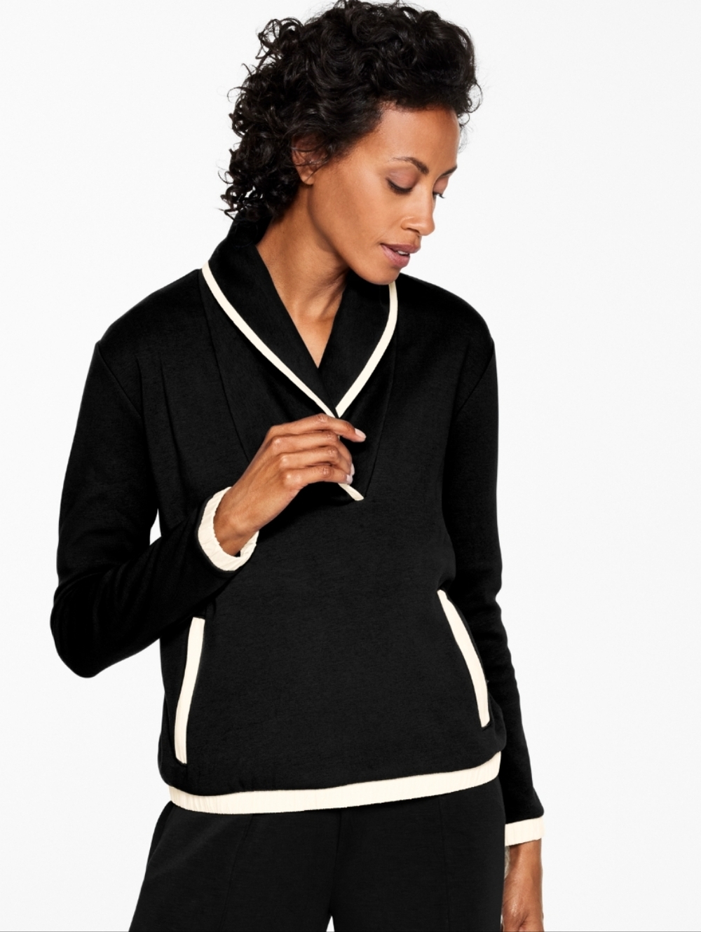 NWT Talbots Cozy Cloud‎ Shawl Collar Pullover Black And White Medium Petites